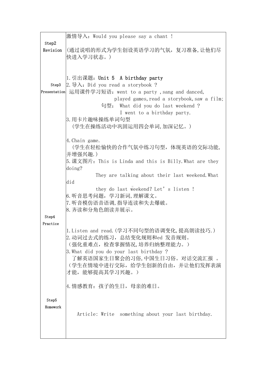 六年级下册英语教案-Unit 5 A birthday party辽师大版（三起） (8).docx_第2页