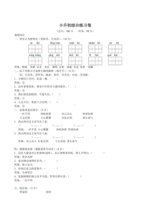 六年级下册语文试题-小升初综合练习卷 （含部分答案）部编版.doc