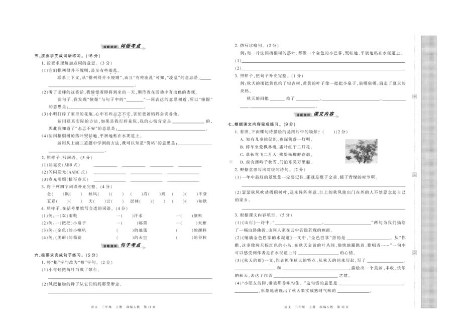 三年级上册语文试题-第二单元考点梳理及练习 2套打包（图片版无答案）部编版.doc_第2页