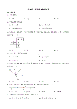 云南省红河哈尼族彝族自治州建水县2022年七年级上学期期末数学试题及答案.docx