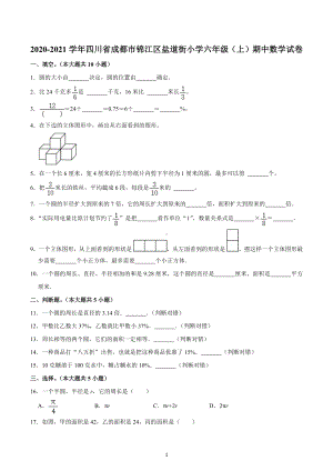 2020-2021学年四川省成都市锦江区盐道街小学六年级（上）期中数学试卷.docx