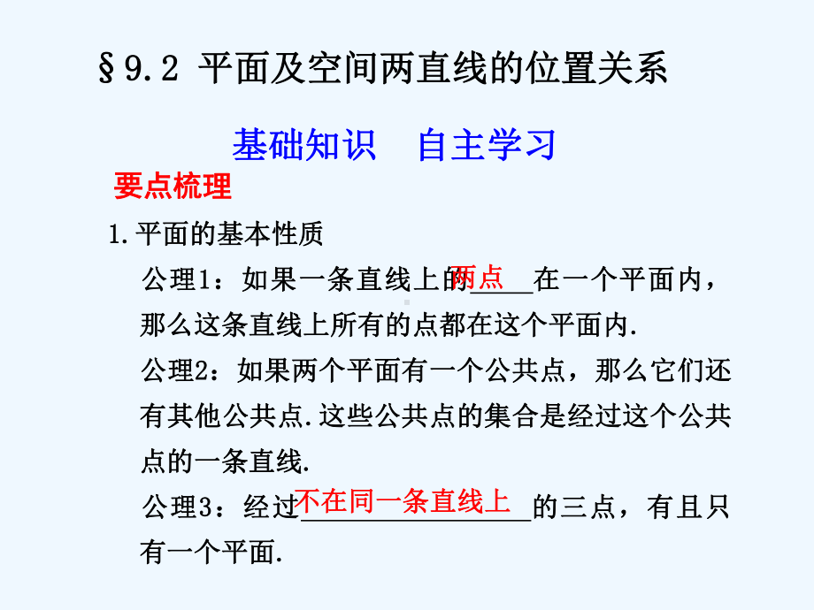 92平面及空间两直线的位置关系(阅读)课件.ppt_第1页