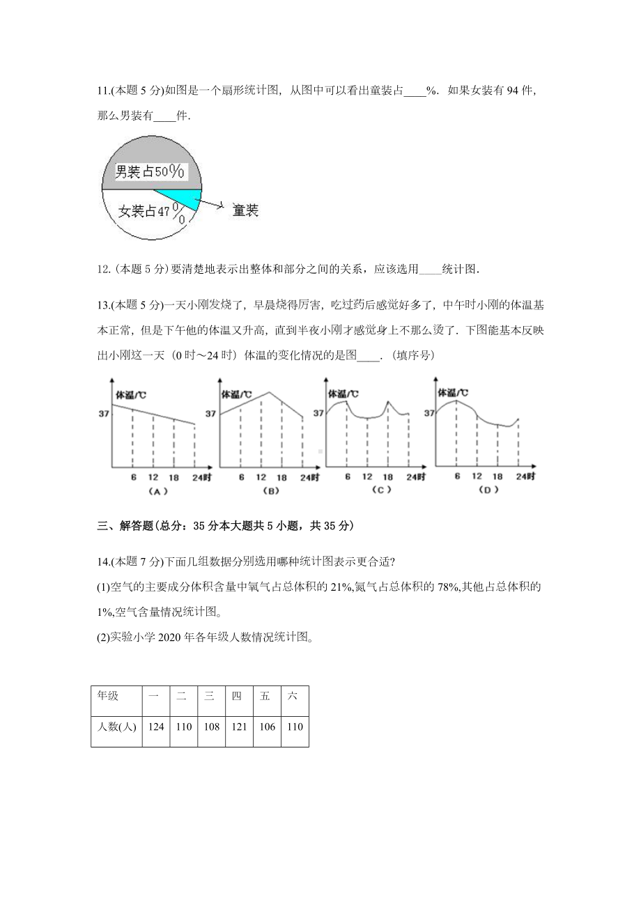 六年级数学下册《1.扇形统计图》-单元测试1（无答案） 苏教版.docx_第3页