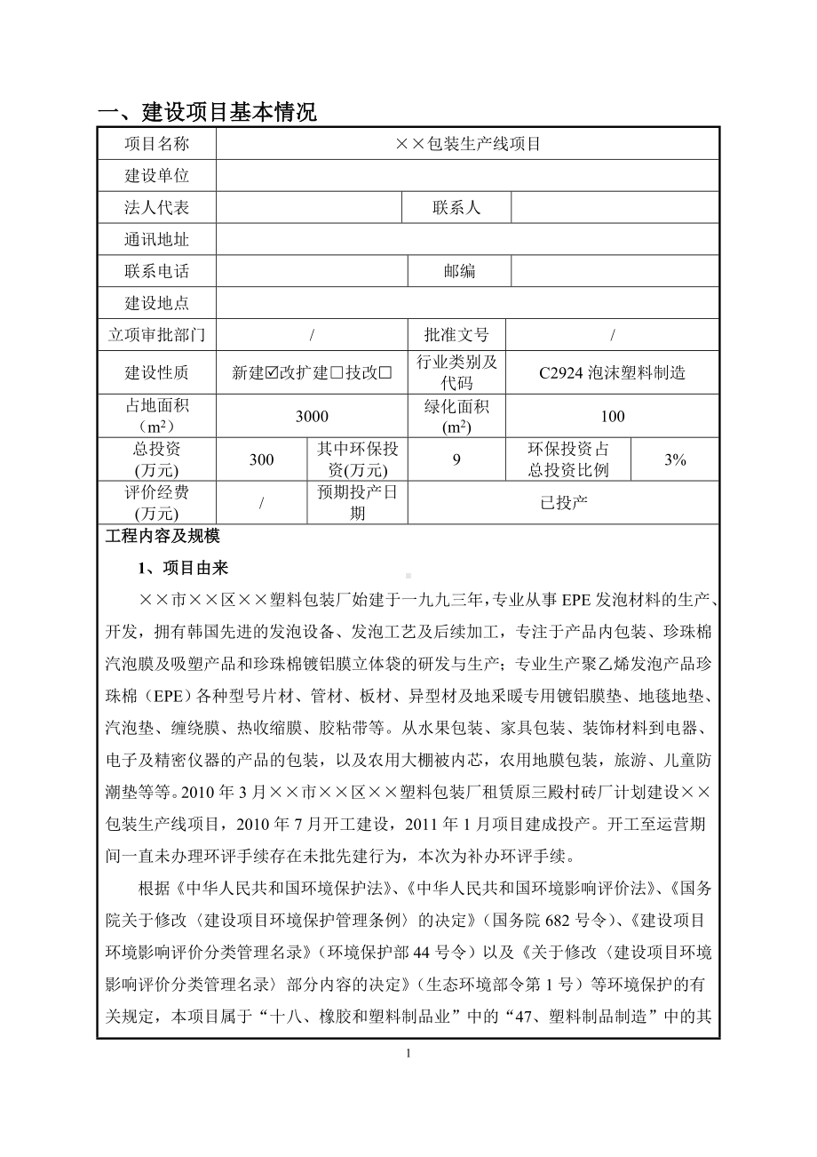 包装生产线项目建设项目环境影响报告表参考模板范本.doc_第1页