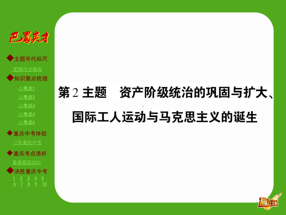 主题梳理-第2主题-资产阶级统治的巩固与扩大、国际工人运动与马克思主义的诞生课件.ppt_第1页