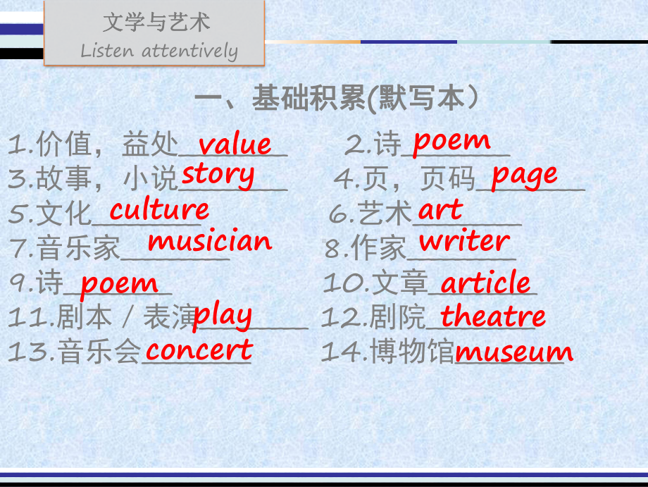 最新中考英语话题专项训练-文学与艺术课件.ppt_第2页