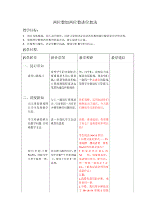 一年级下册数学教案-7.1.2 两位数加两位数进位加法｜冀教版.docx