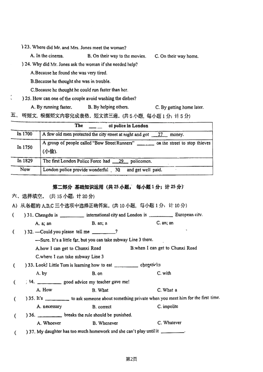 四川省成都西川实验学校2022-2023学年九年级上学期期中考试英语试卷.pdf_第2页