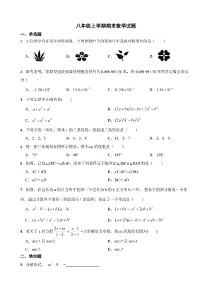 云南省玉溪市峨山彝族自治县2022年八年级上学期期末数学试题及答案.docx