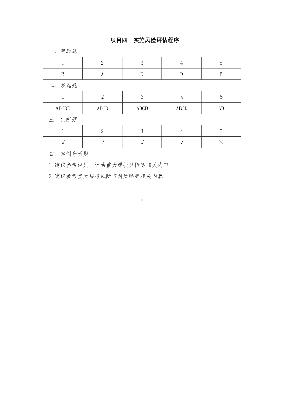 《审计实务第2版》参考答案项目四实施风险评估程序.docx_第1页