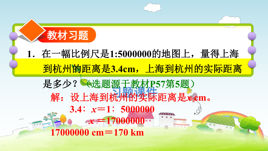 六年级下册数学课件-课后练习：4.8习题2习题2 比例尺-求图上距离 人教版(共18张PPT).ppt_第2页