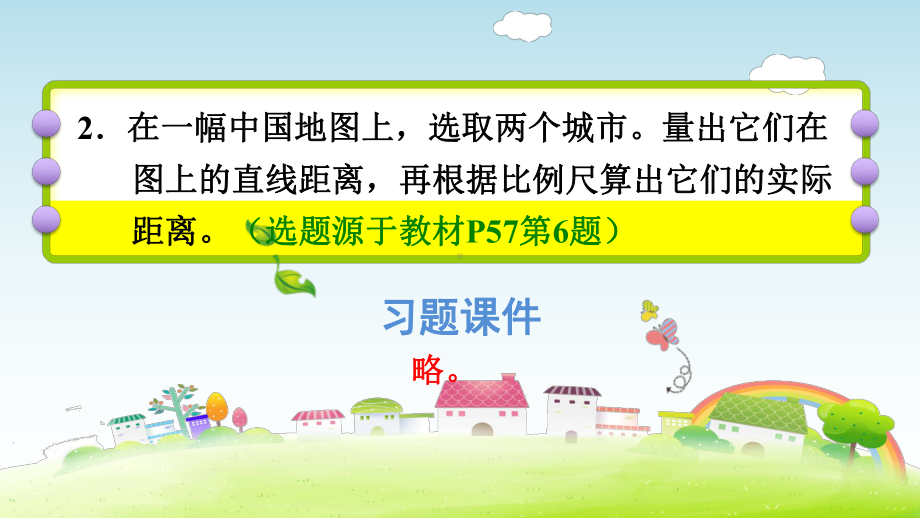 六年级下册数学课件-课后练习：4.8习题2习题2 比例尺-求图上距离 人教版(共18张PPT).ppt_第3页