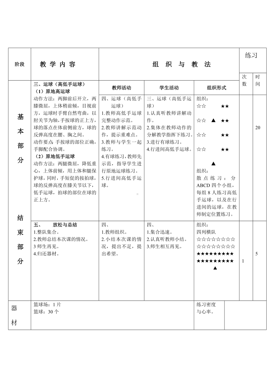 体育与健康人教四年级全一册篮球(高低手运球)教案.doc_第2页