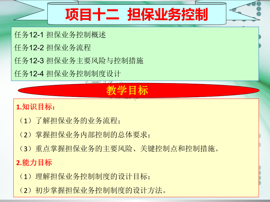 《企业内部控制实务（第2版）》课件课件12担保业务控制2020.pptx_第1页