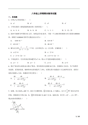 吉林省长春市汽开区2022年八年级上学期期末数学试题及答案.docx