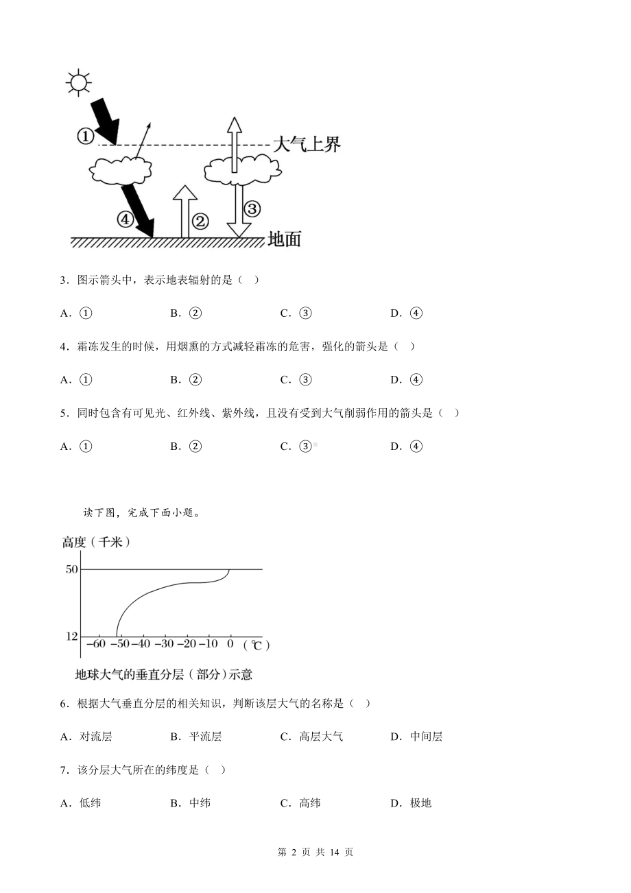 人教版（2019）高中地理选择性必修1第2章 地球上的大气 单元测试卷（Word版含答案）.docx_第2页