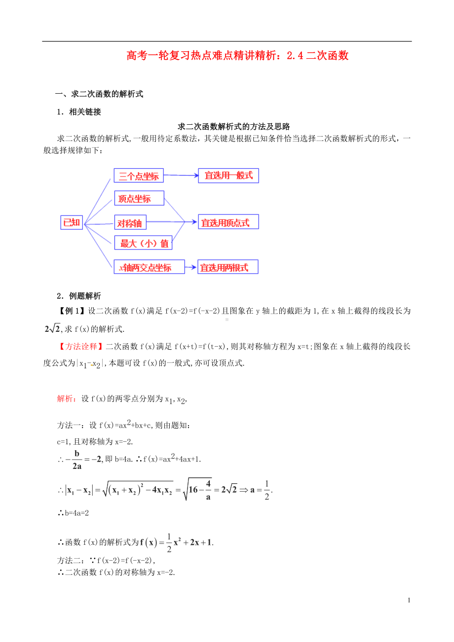 高考数学一轮复习 热点难点精讲精析 2.4二次函数.doc_第1页