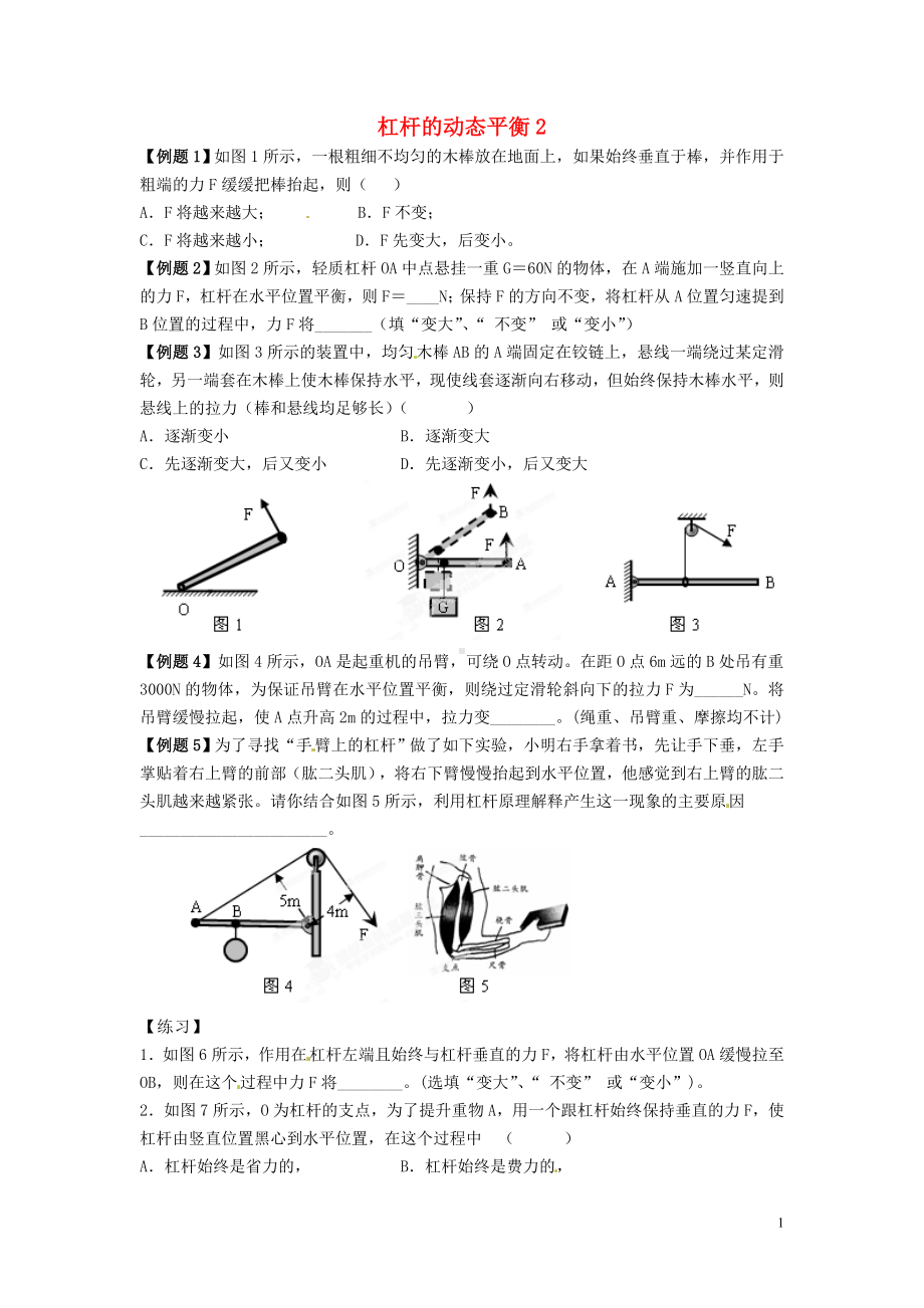 中考物理总复习 杠杆的动态平衡2.doc_第1页