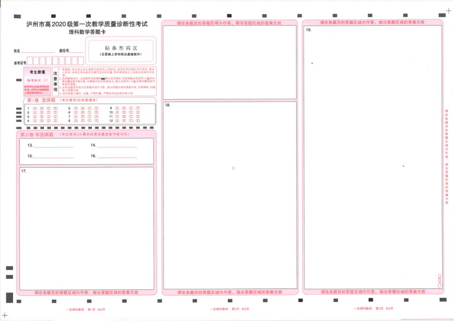 泸州市高2020级第一次教学质量诊断性考试理数.pdf_第3页