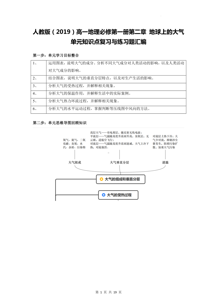 人教版（2019）高一地理必修第一册第二章 地球上的大气 单元知识点复习与练习题汇编（含答案解析）.docx_第1页