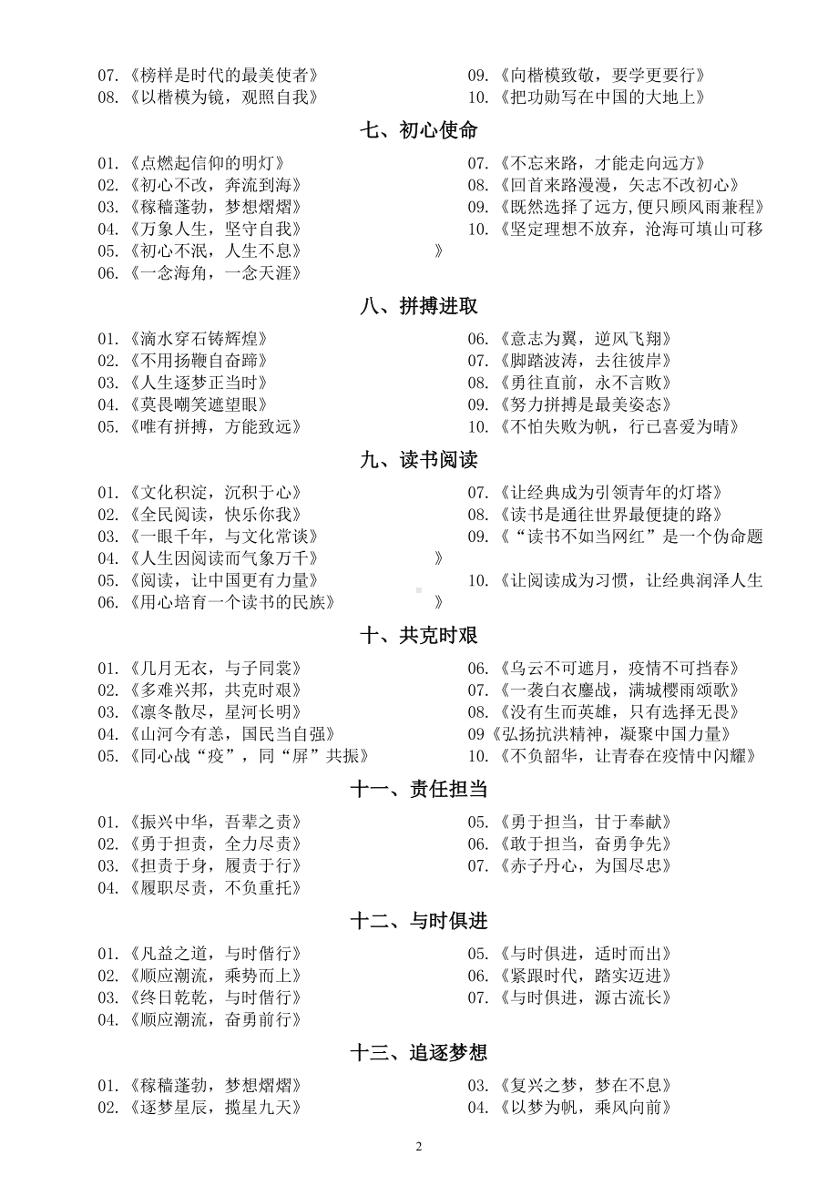 高中语文高考作文不同主题高质量拟题汇总（共18组含2022高考真题优秀标题）.doc_第2页