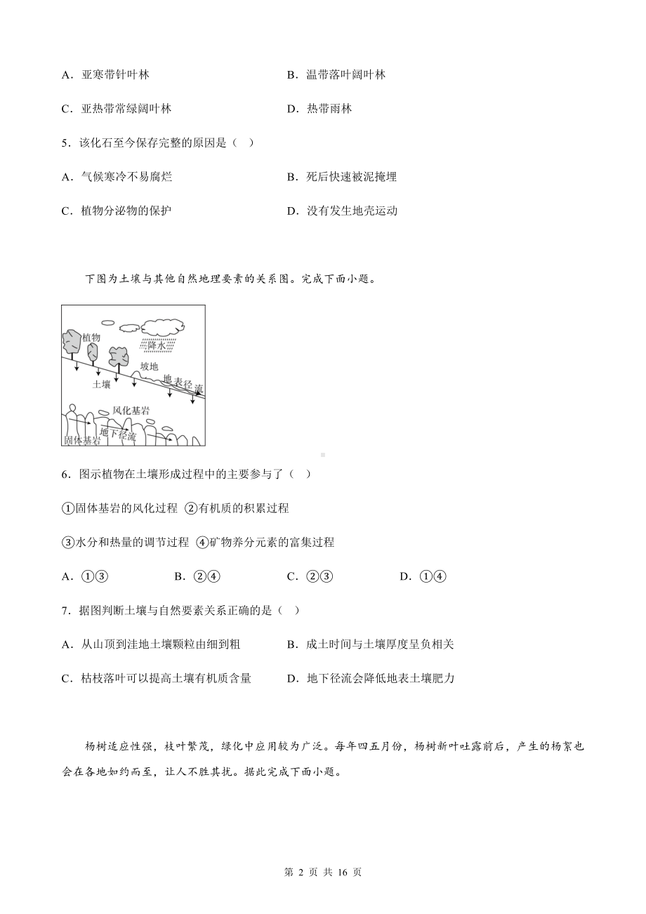 人教版（2019）高中地理选择性必修1第5章 植被与土壤 单元测试卷（Word版含答案）.docx_第2页