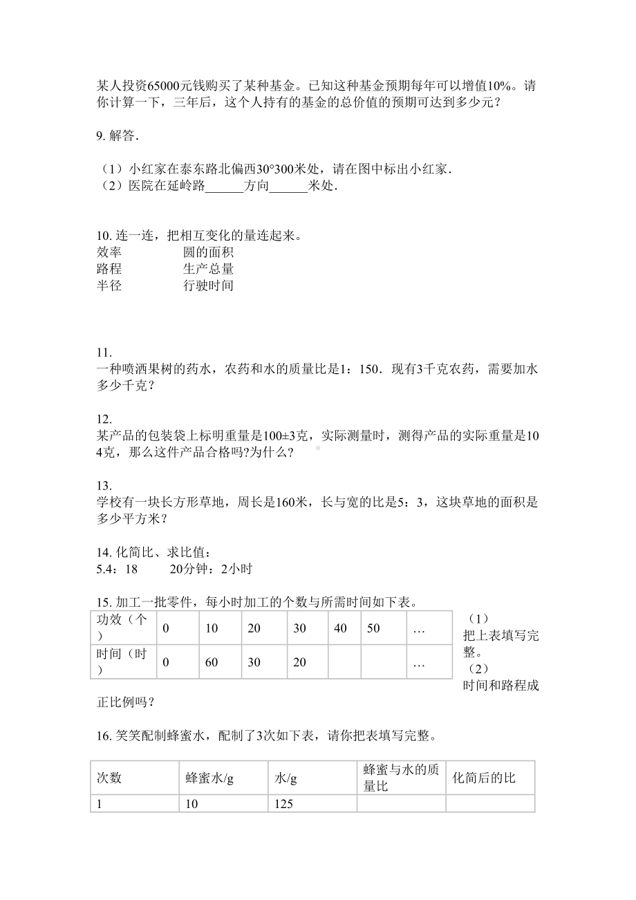 六年级下册数学试题-解决问题专项练习题无答案苏教版.doc_第2页