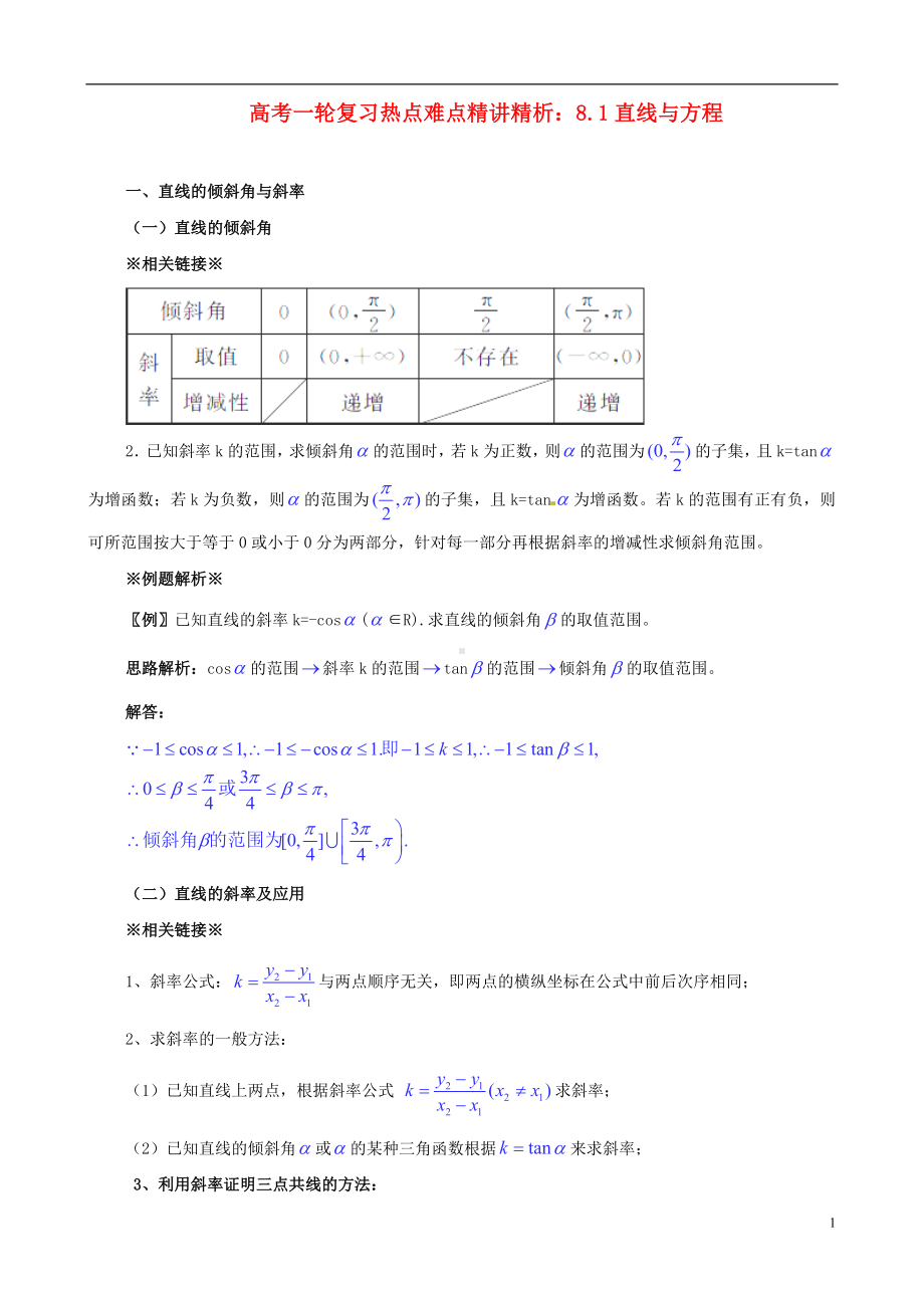 高考数学一轮复习 热点难点精讲精析 8.1直线与方程.doc_第1页