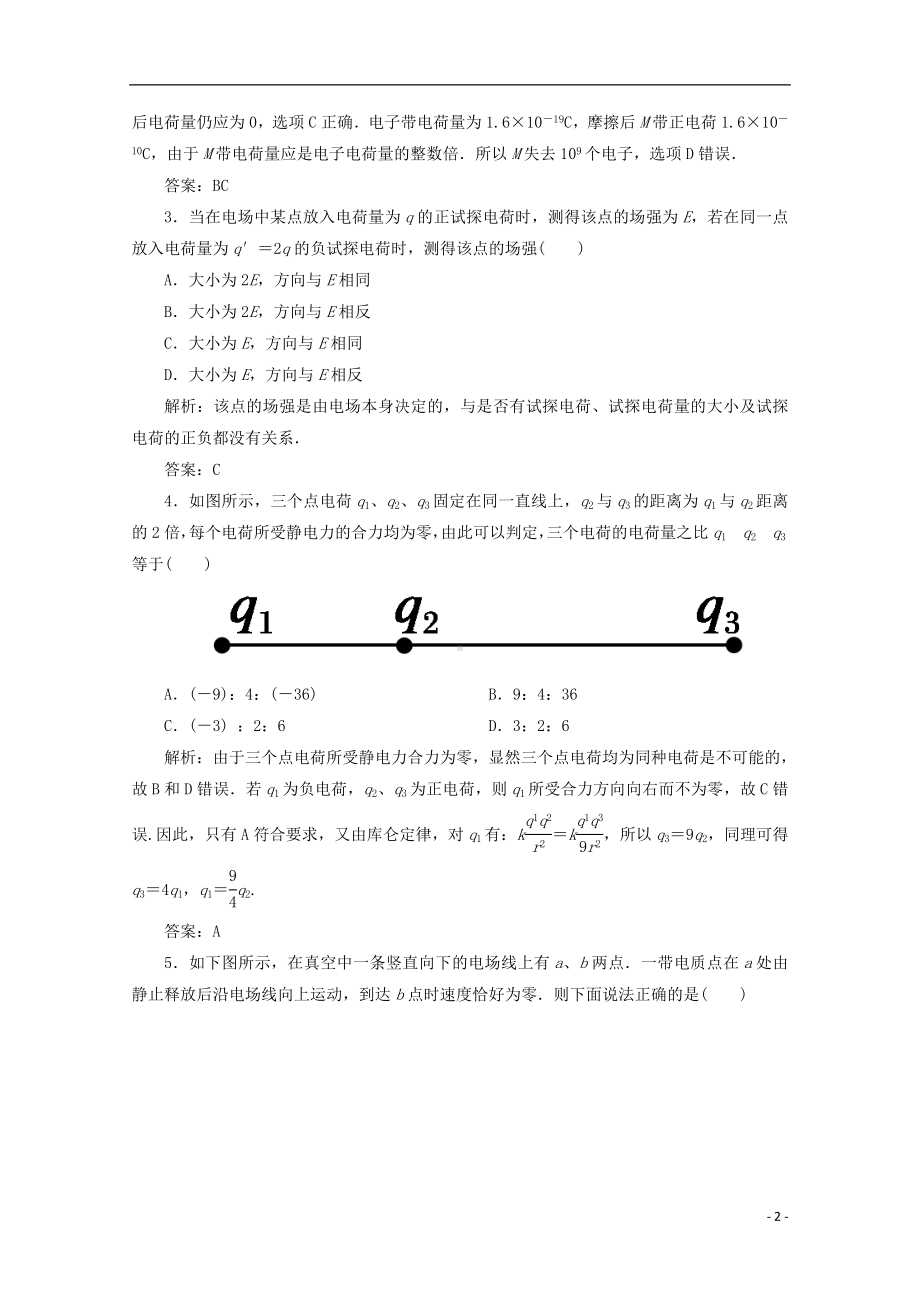 高考物理一轮复习 章节训练 电场力的性质.doc_第2页