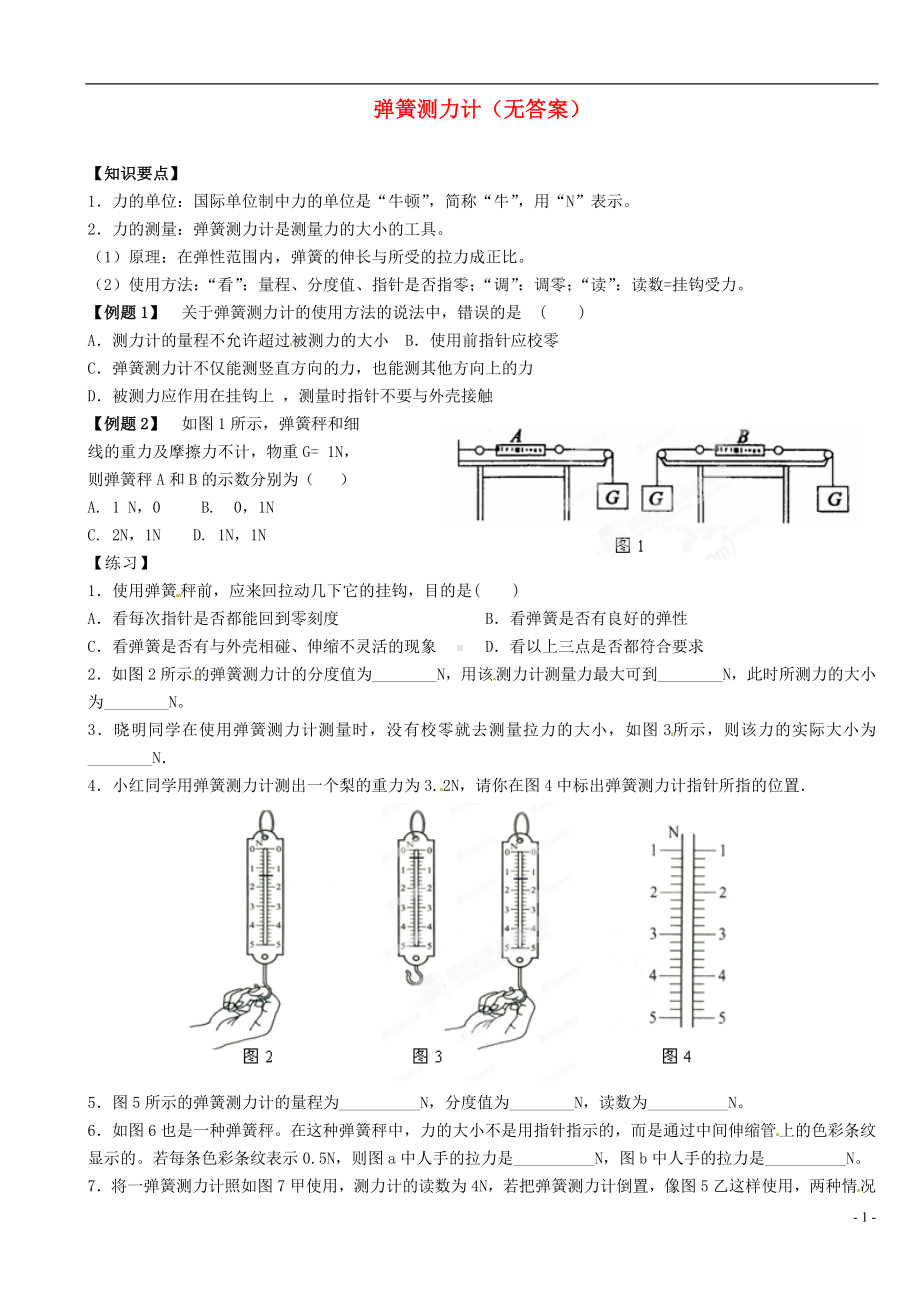 中考物理总复习 弹簧测力计.doc_第1页