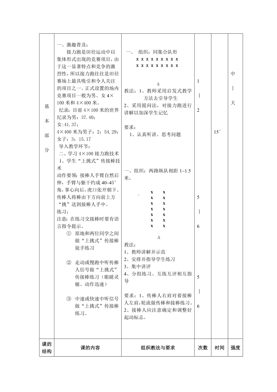 人教版三-四年级体育与健康 4.1.3.2接力跑 4×100米接力跑教案.doc_第2页