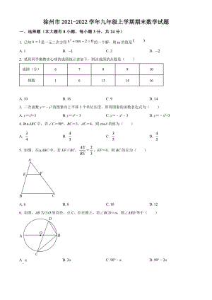 徐州市2021-2022九年级初三上学期期末数学试题+答案.docx