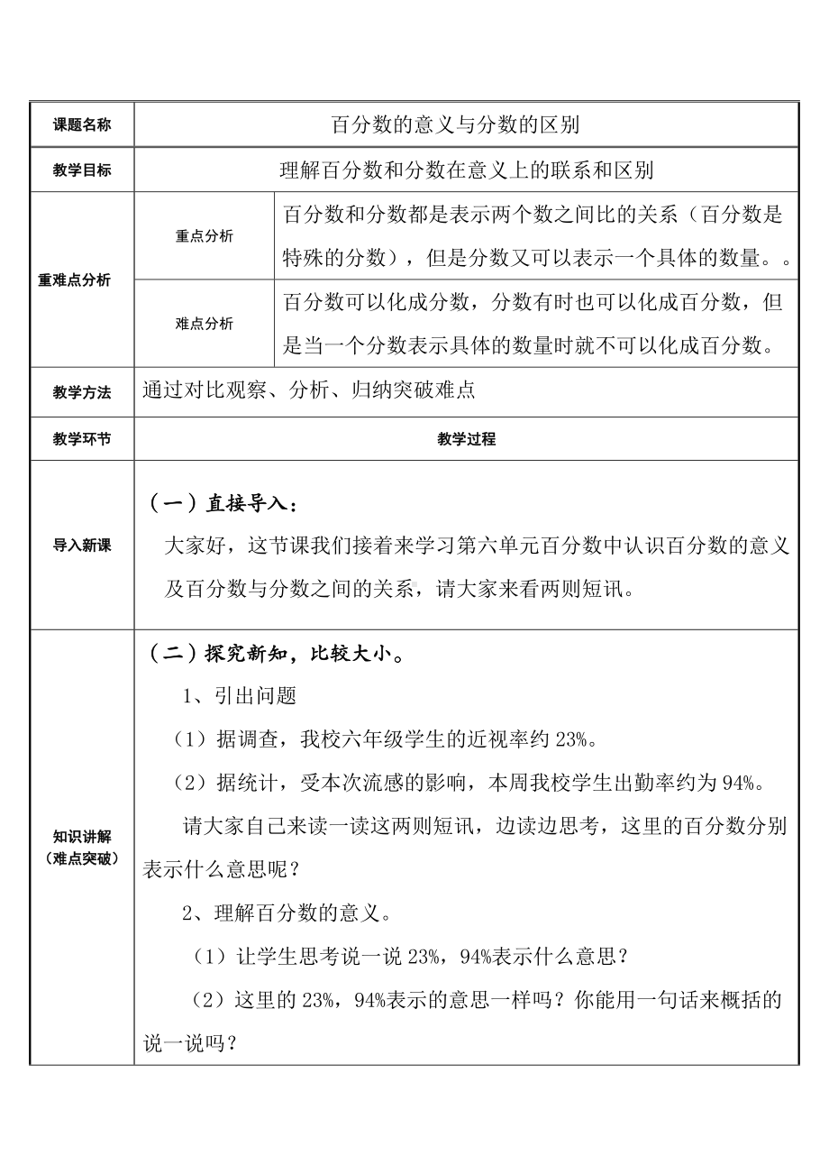 六年级上册数学教案-6. 百分数的意义17-人教版.doc_第1页