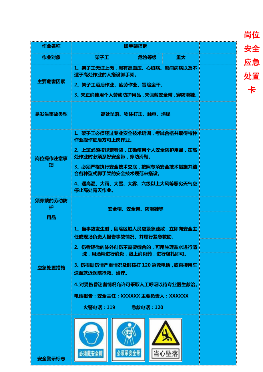 木工架子工等岗位安全应急处置卡参考模板范本.docx_第1页