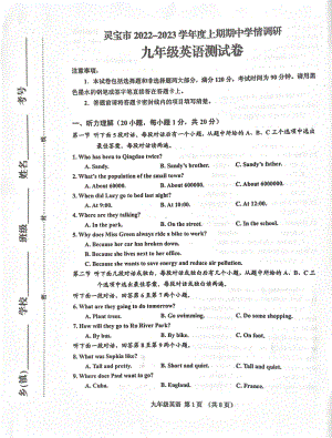 河南省灵宝市2022-2023学年上学期期中考试九年级英语测试卷.pdf