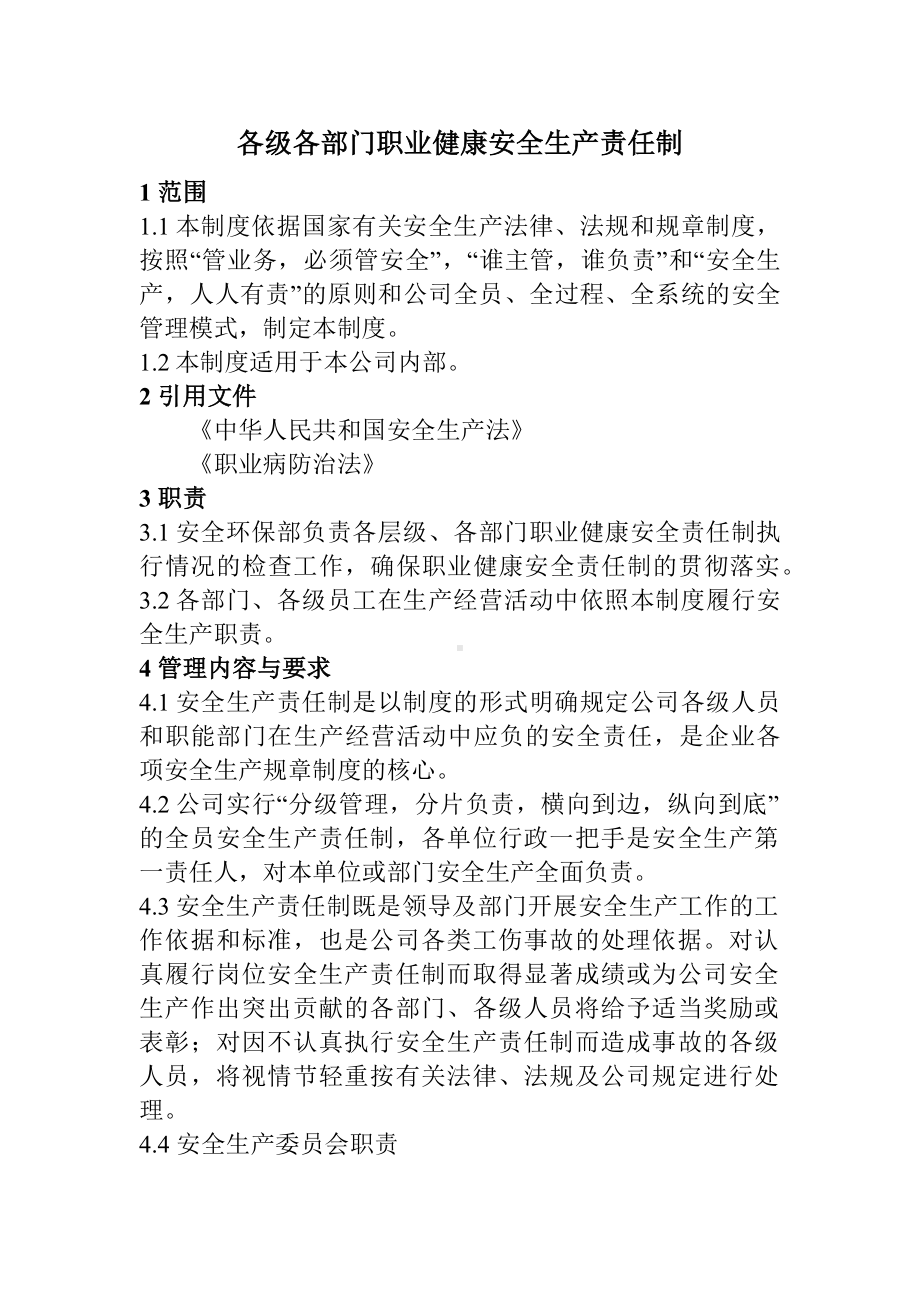 企业各级各部门职业健康安全生产责任制-2021版安全法修订 (2)参考模板范本.docx_第1页