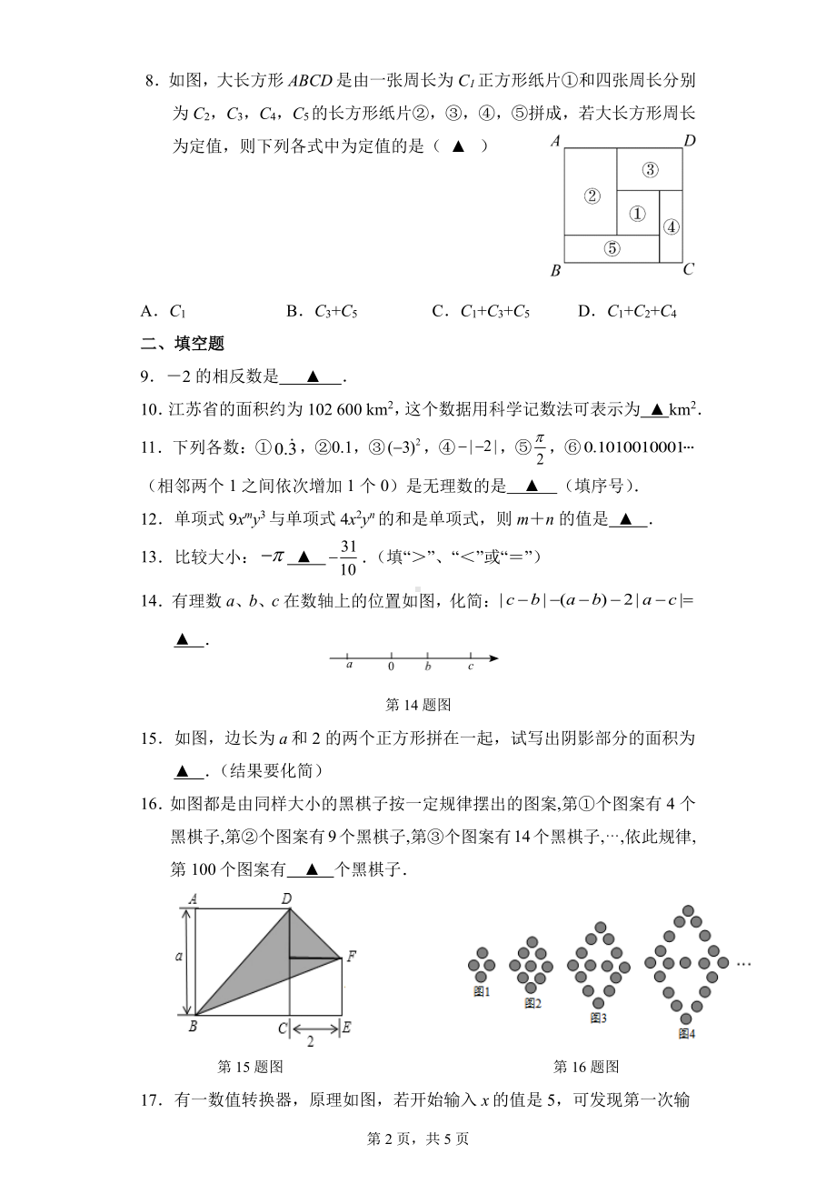 南京市秦淮区2022~2023七年级初一上学期数学期中试卷+答案.pdf_第2页