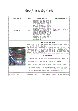 企业部门车间岗位安全风险告知卡汇编参考模板范本.docx