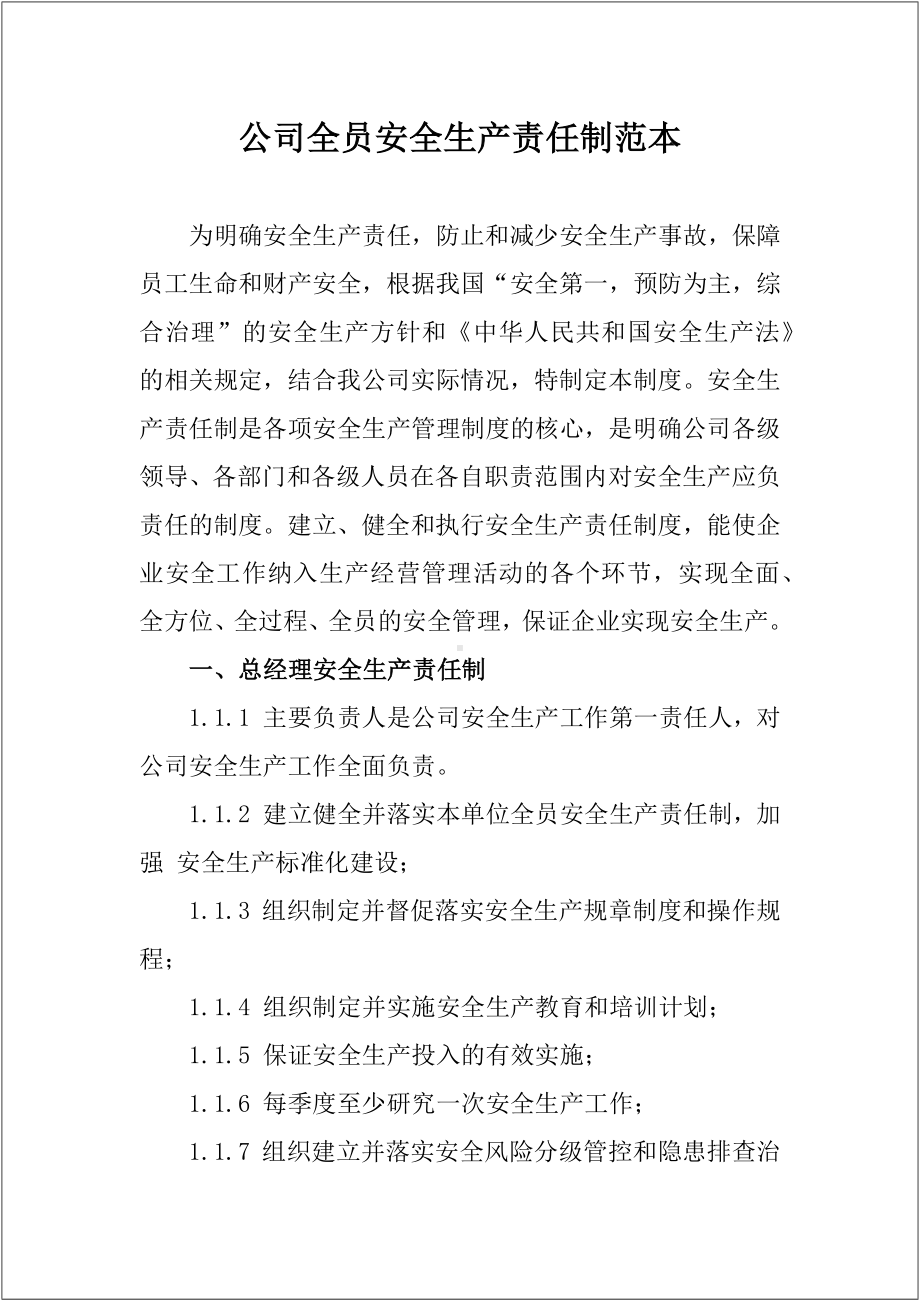 公司全员安全生产责任制范本参考模板范本.docx_第1页