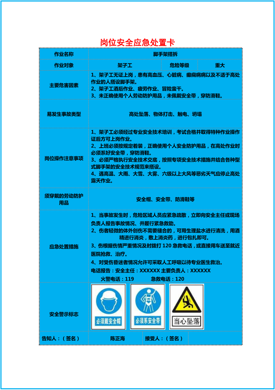 建筑企业岗位安全应急处置卡（范本）参考模板范本.docx_第1页