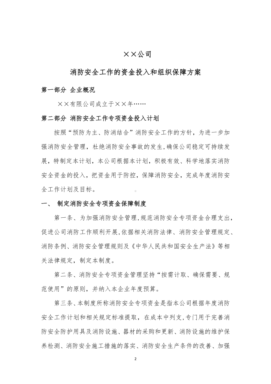 企业公司消防安全工作的资金投入和组织保障方案范本参考模板范本.docx_第2页