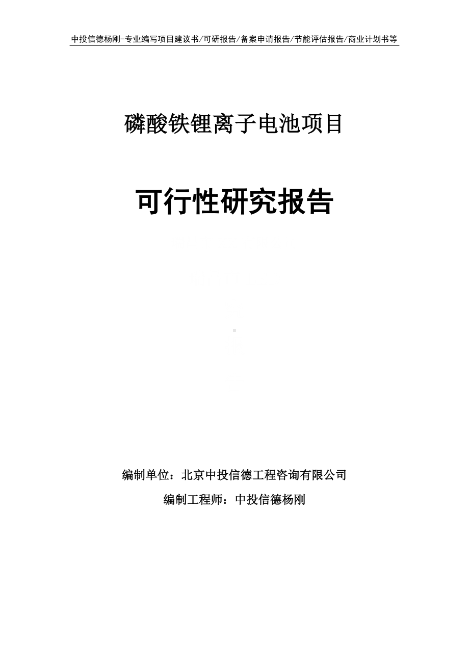 磷酸铁锂离子电池项目可行性研究报告申请备案.doc_第1页