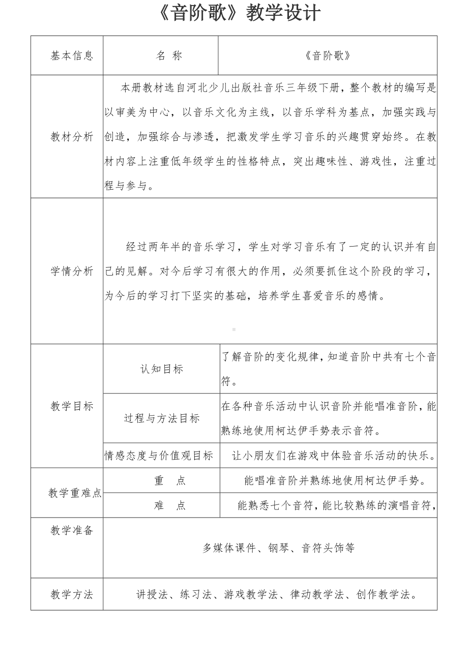 冀少版三年级下册音乐 第4单元《音阶歌》教学设计.doc_第1页