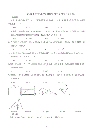 2022-2023学年苏科版八年级数学上册1-3章 期末复习卷.docx