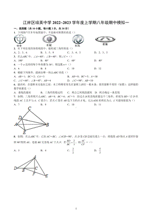 湖北省武汉市江岸区培英中学2022~2023学年上学期八年级期中模拟一.docx