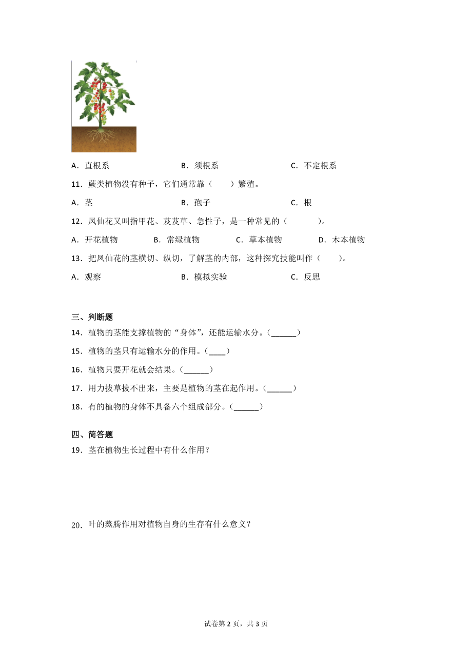 青岛版科学三年级上第二单元植物的生活测试卷2套（含答案）.doc_第2页