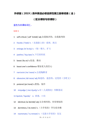 外研版（2019）高中英语必修选择性第三册单词表（全）.docx