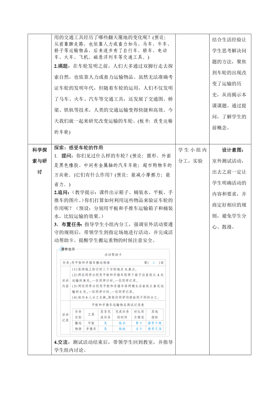 新教科版2022-2023小学科学六年级上册3.4《改变运输的车轮》教案(定稿).docx_第2页