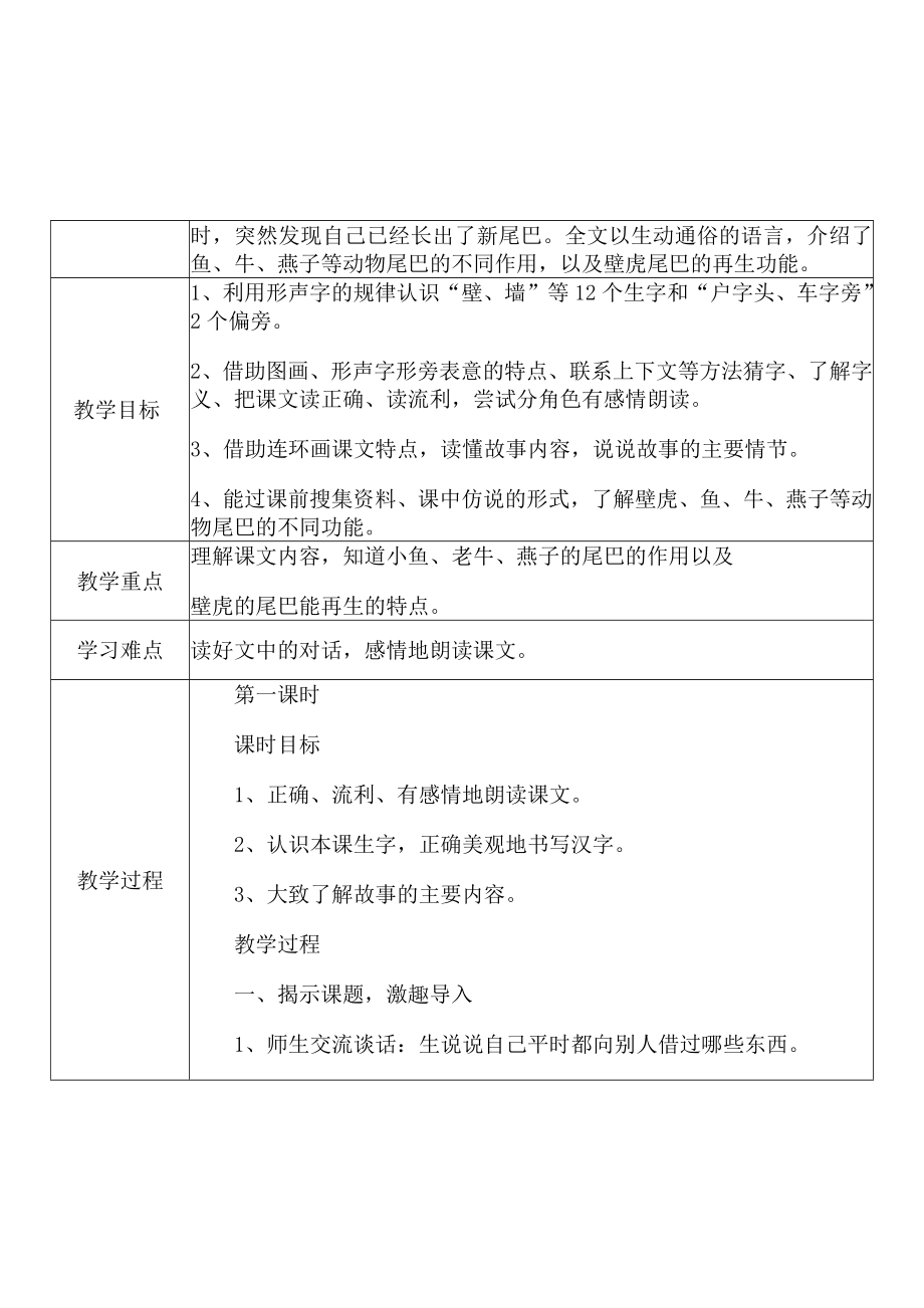 [中小学新教材优秀教案]：小学一年级语文下（课文：21 小壁虎借尾巴）-学情分析+教学过程+教学反思.docx_第3页