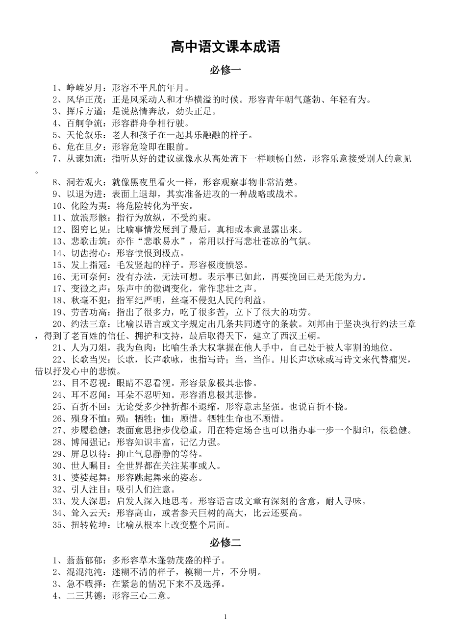 高中语文高考复习课本成语汇总（分册编排）.doc_第1页